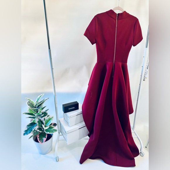 Wine Peplum High-Low Top with Train - Picture 3 of 3